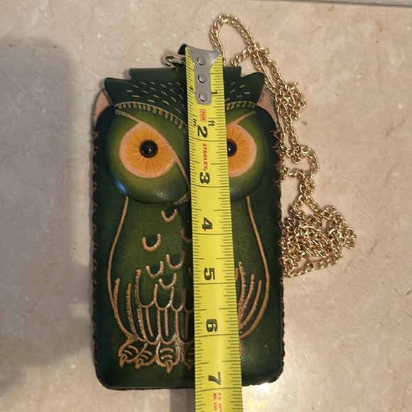 Green, leather, Owl purse. 7x4” - Picture 11 of 12